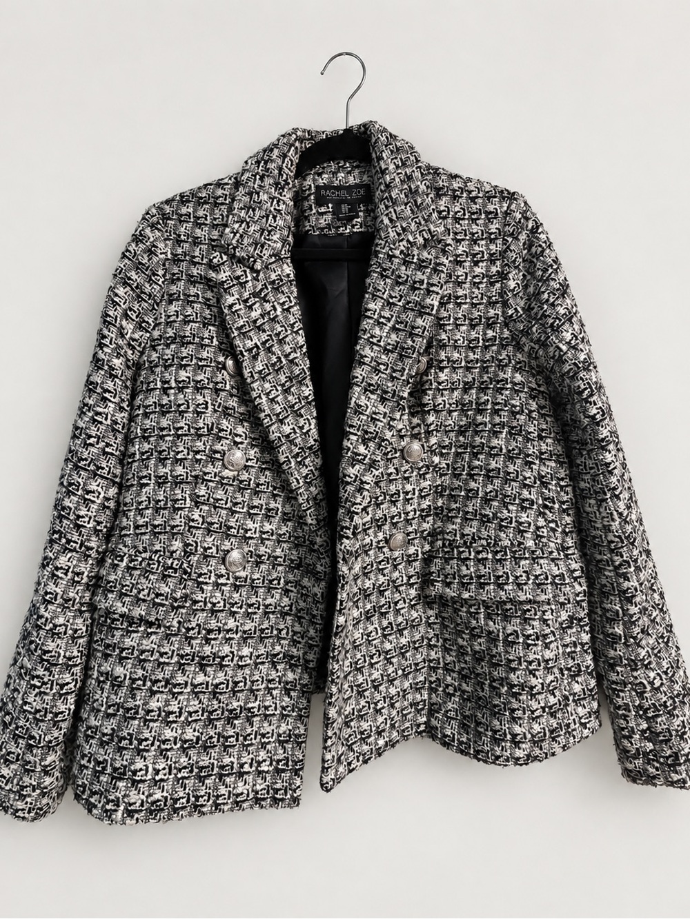 Rachel Zoe Black & White Tweed Double-Breasted Blazer